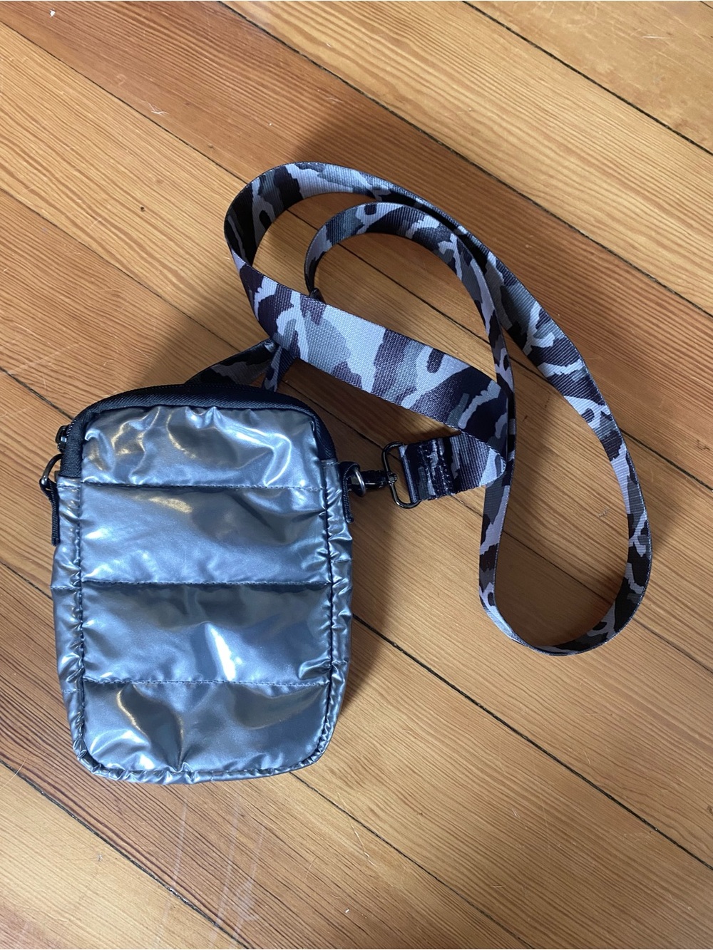 Haute Shore Silver Crossbody Mini Bag with Camo Strap